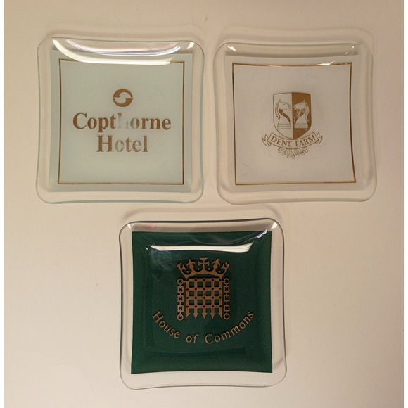 The Unbranded Brand Other - 3 PC UK Portcullis Art Glass Trinket Ashtray‎ House Of Commons, Copthorne, Dene
